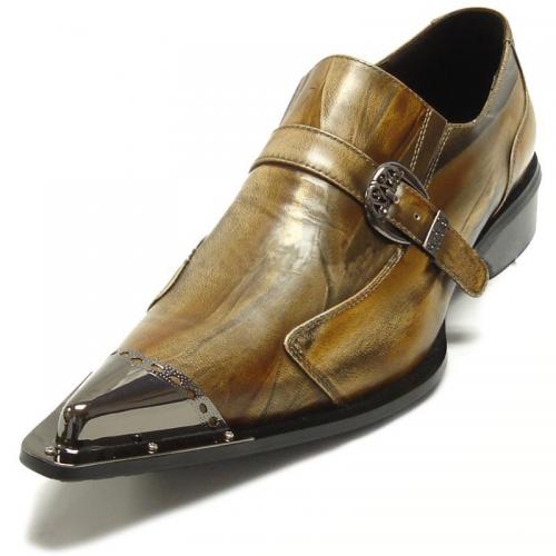 Fiesso Brown Genuine Leather Buckle Loafer Shoes With Metal Tip FI6053